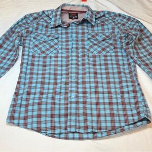 Casual Teal and Maroon Plaid Button-Down Shirt